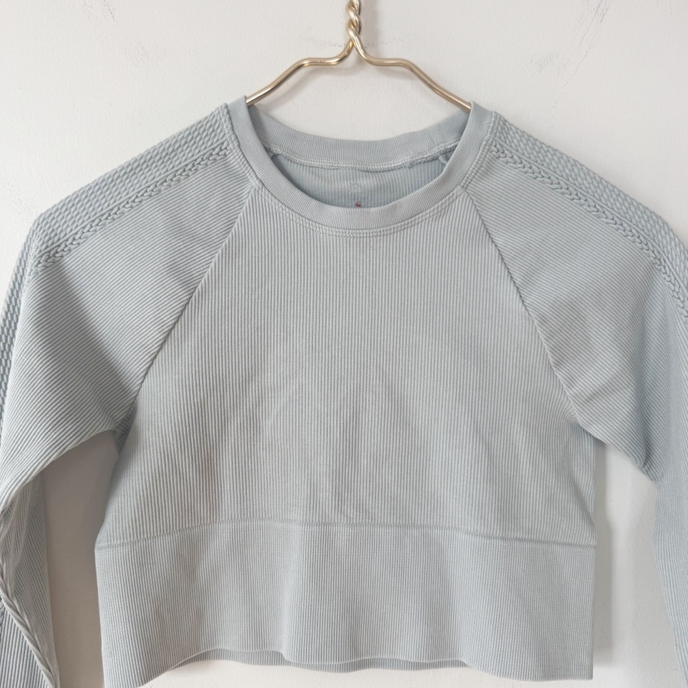 Aerie Big Chill Seamless Ribbed Long Sleeve Crop Top Stone Gray S - Picture 6 of 9